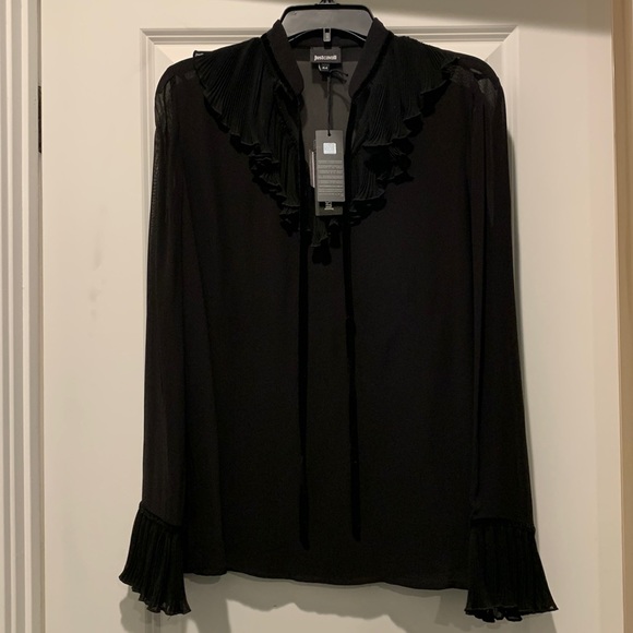 NWT Just Cavalli Women’s woven long sleeve top, size 44 Italy / 6 - 8 US - Picture 1 of 7